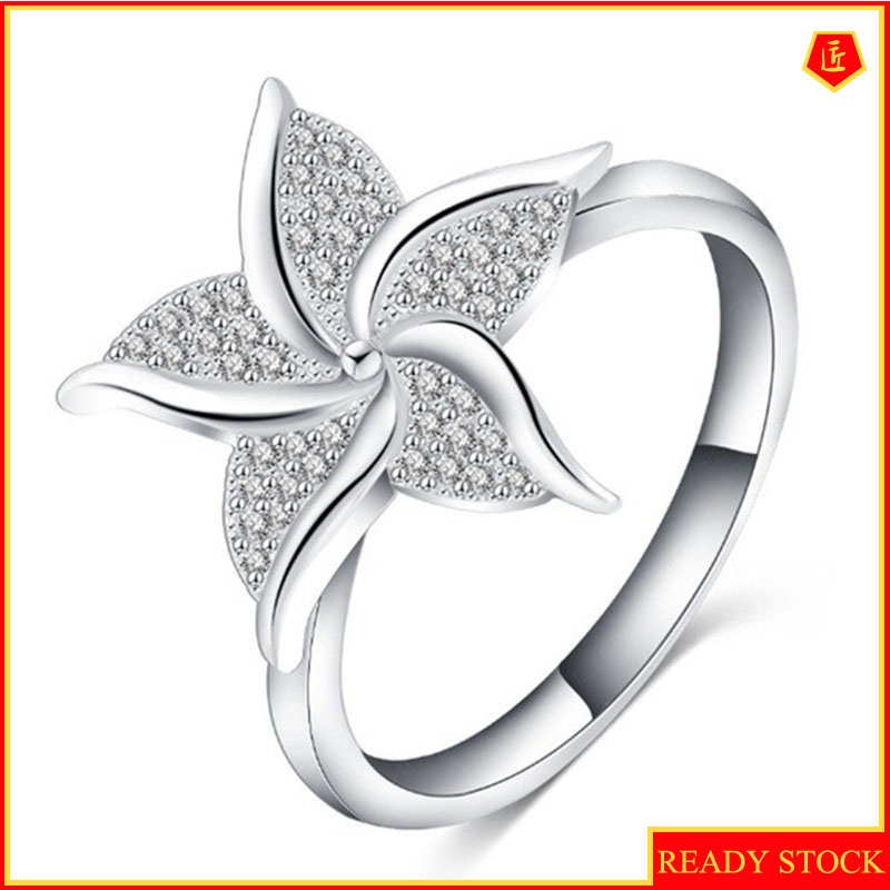 [Ready Stock]Creative Windmill Flower Inlaid Full Diamond Ring