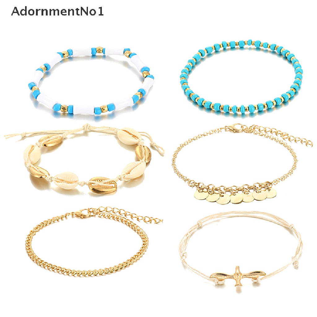 (AdornmentNo1) Gelang Kaki Wanita Desain Geometri Kerang Gaya Bohemian Untuk Pantai