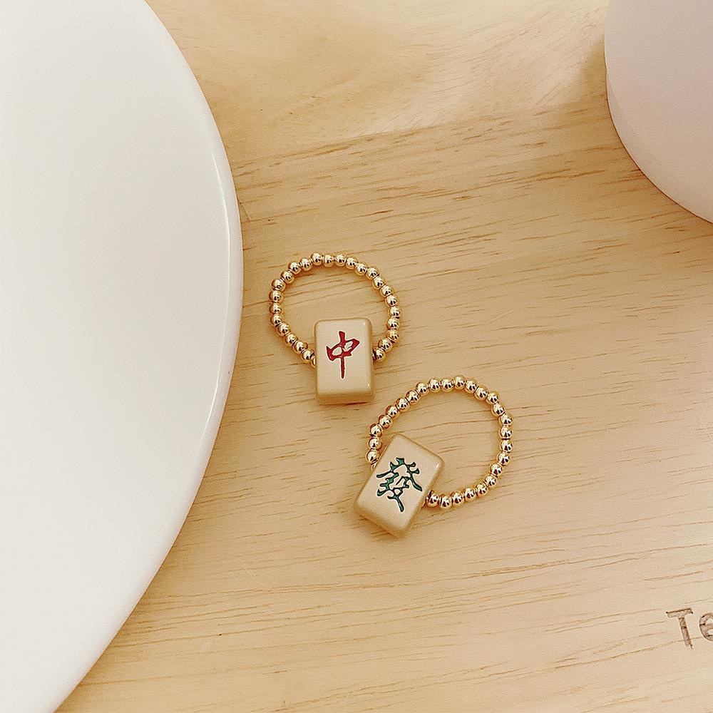 Needway  Mahjong Cincin Aksesoris Hadiah Manik-Manik Transfer Bangsa Beruntung Hip Hop Perhiasan Fashion