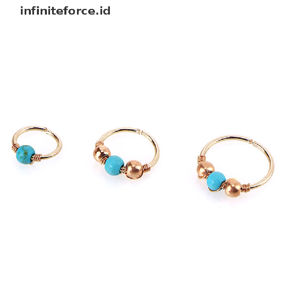 Cincin Tindik Tubuh Hidung Bahan Stainless Steel Warna Turquoise