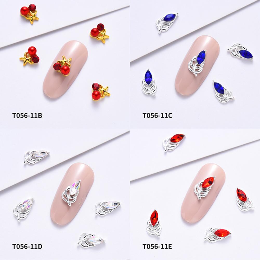 AUGUSTINA Agustinina Nail Art Zircon Lucu Alloy 3D Hati Bunga Ceri Mutiara Bintang Berujung Lima Kuku Berlian Imitasi