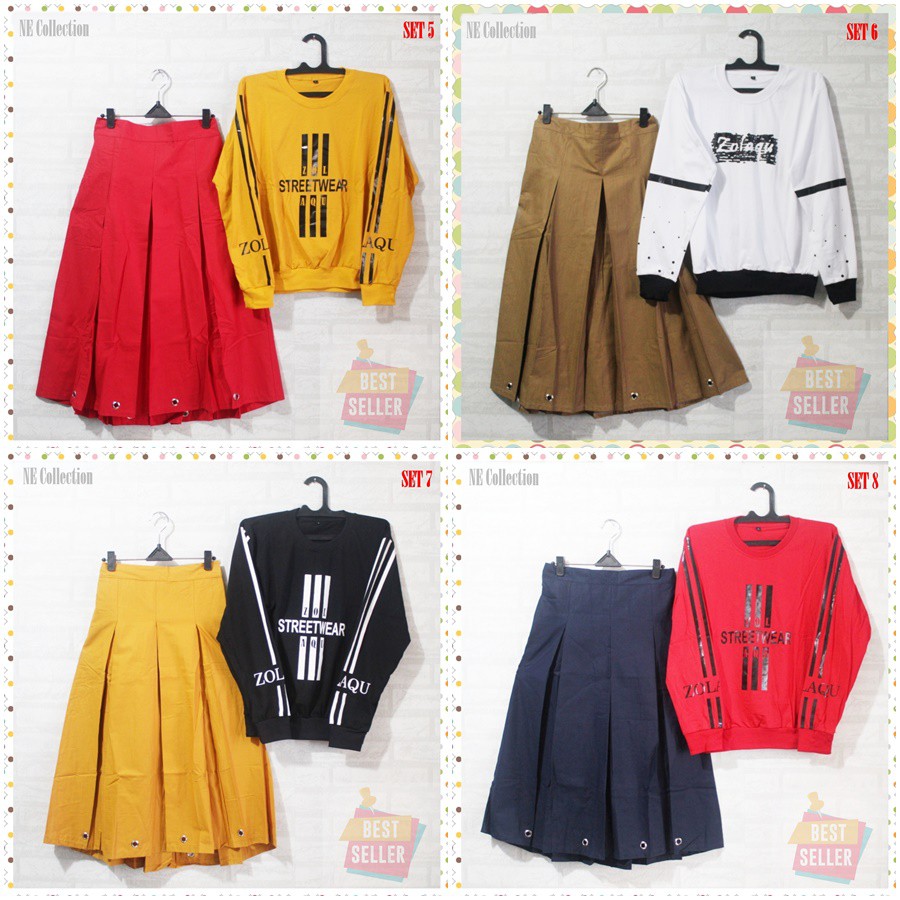 SETELAN WANITA BAWAHAN ROK RING 7/8 & ATASAN BAJU KAOS LENGAN PANJANG ZOLAQU