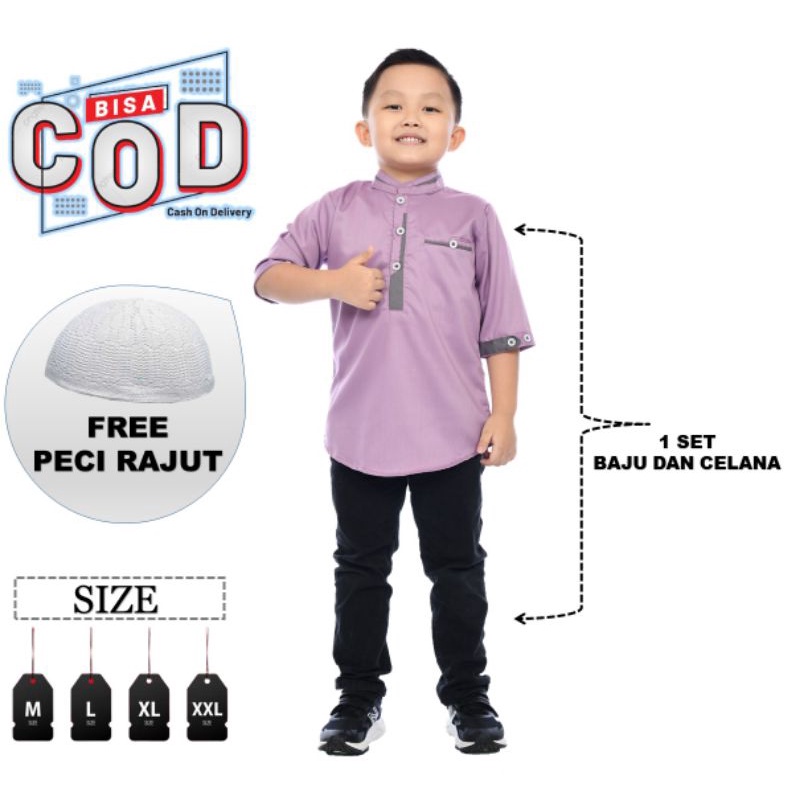 PROMO BELI BAJU KOKO ANAK GRATIS CELANA+ PECI || baju Koko set