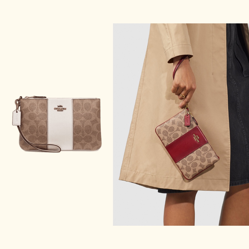 [ORIGINAL 100%] Coach F32445 Small Wristlet In Colorblock Signature Canvas - White