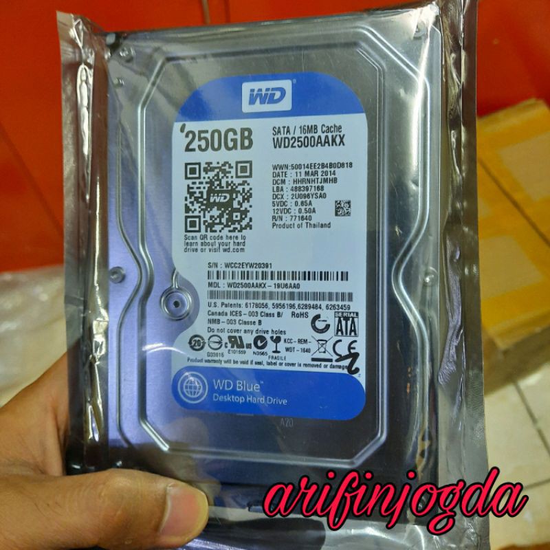 Harddisk HDD 250 GB SATA 3.5 INCH WD BLUE 1 TAHUN GARANSI