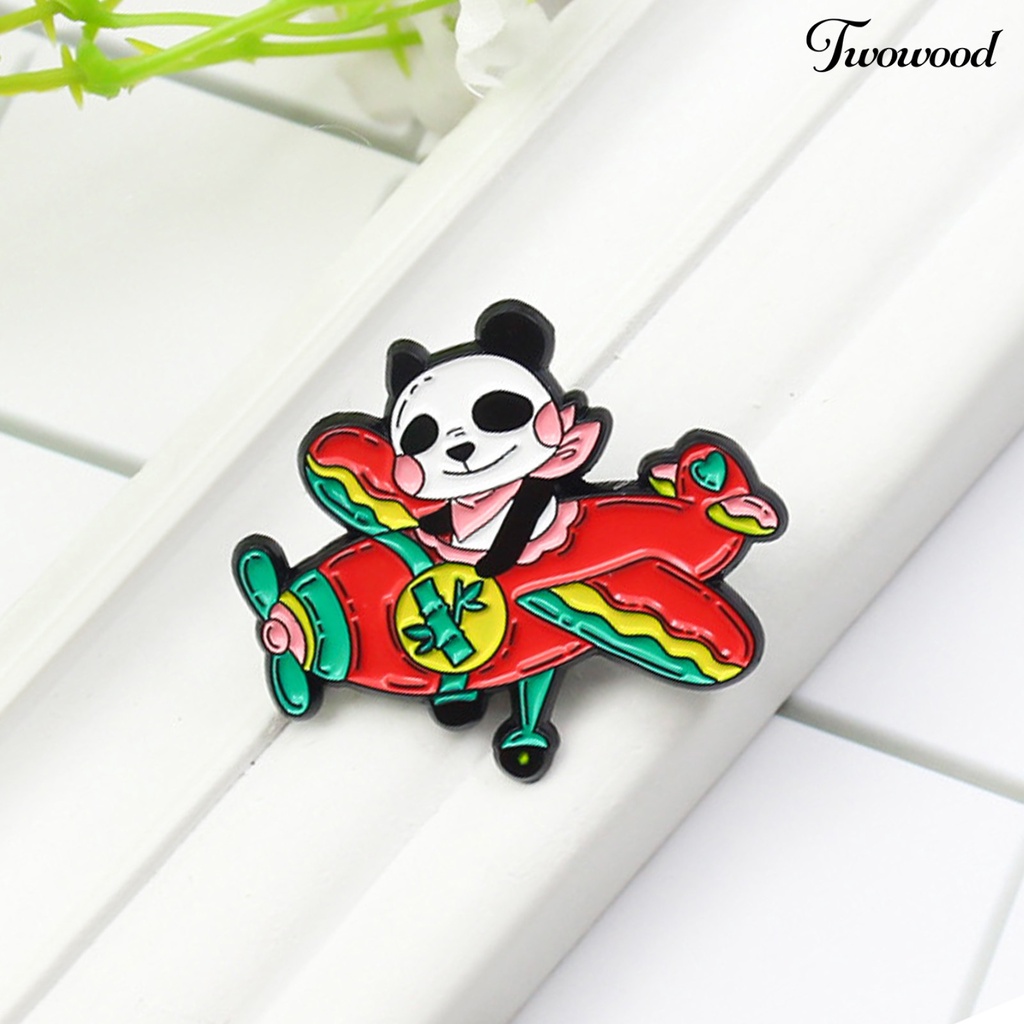 Twowood Airplane Panda Pattern Lapel Pin Mini Alloy Red Plane Bamboo Collar Brooch Backpack Accessories