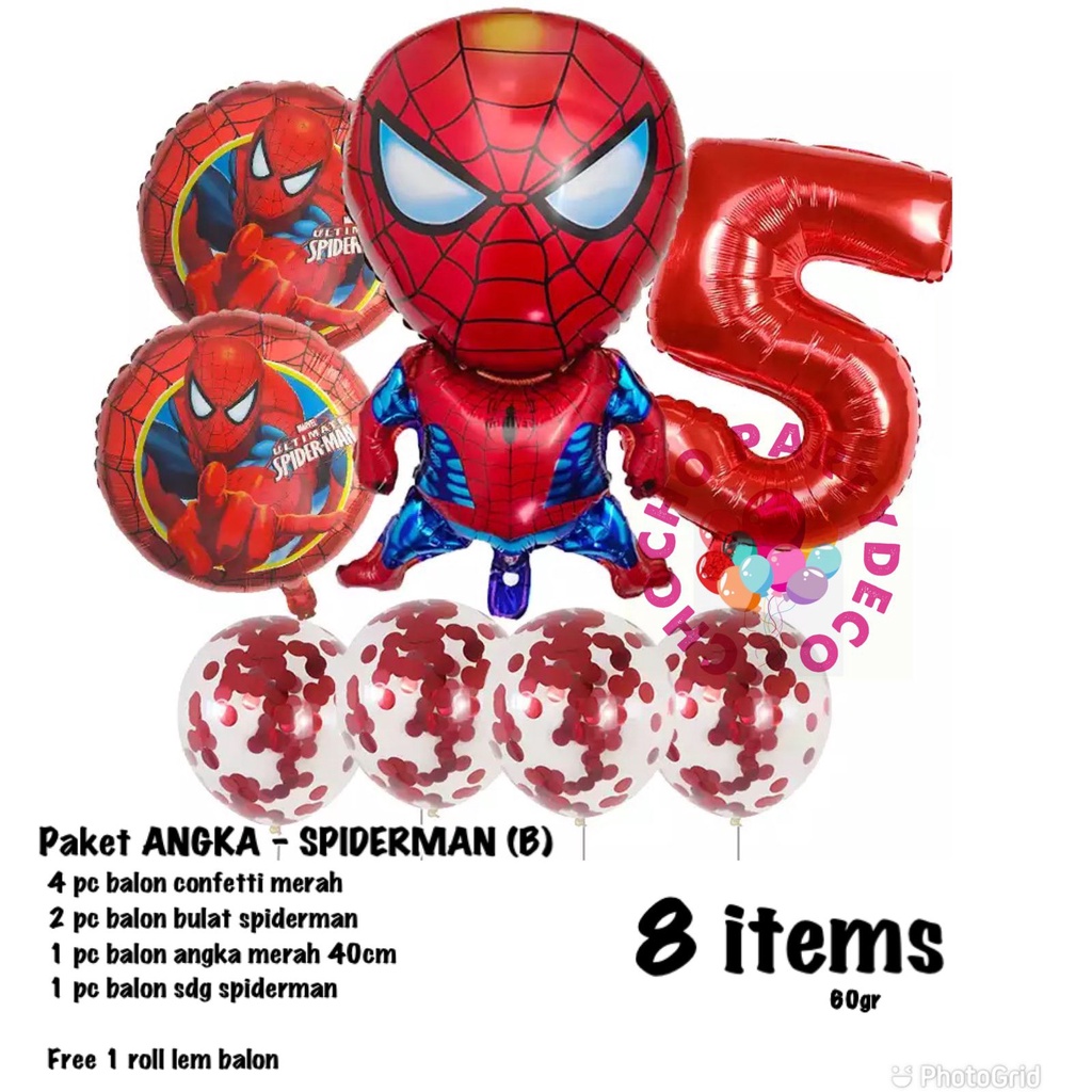(1set) Paket balon ANGKA Spiderman ulang tahun dekorasi ulang tahun Spiderman