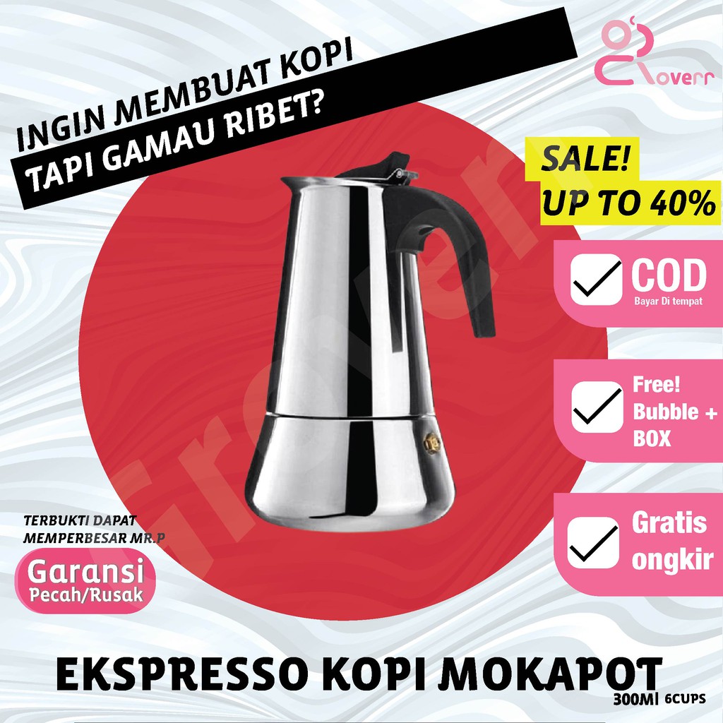 Alat Mesin Teko Pembuat Kopi Espresso Mokapot Moka Pot Cofee Coffe Cofee Coffee Maker 300mL 6cup