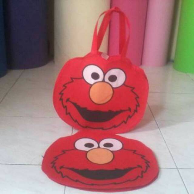 Tas souvenir ultah anak model kepala kartun tenteng elmo