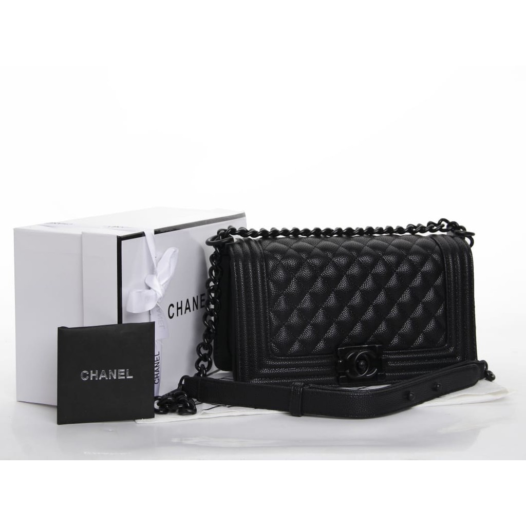 Grosir Tas CH Boy Flap So Black Hardware Seprem Box 8811