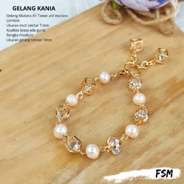 G#9 BERSERTIFIKAT GELANG MUTIARA ALAMI AIR TAWAR LOMBOK RHODIUM PERHIASAN CEWEK GELANG UNIK MURAH