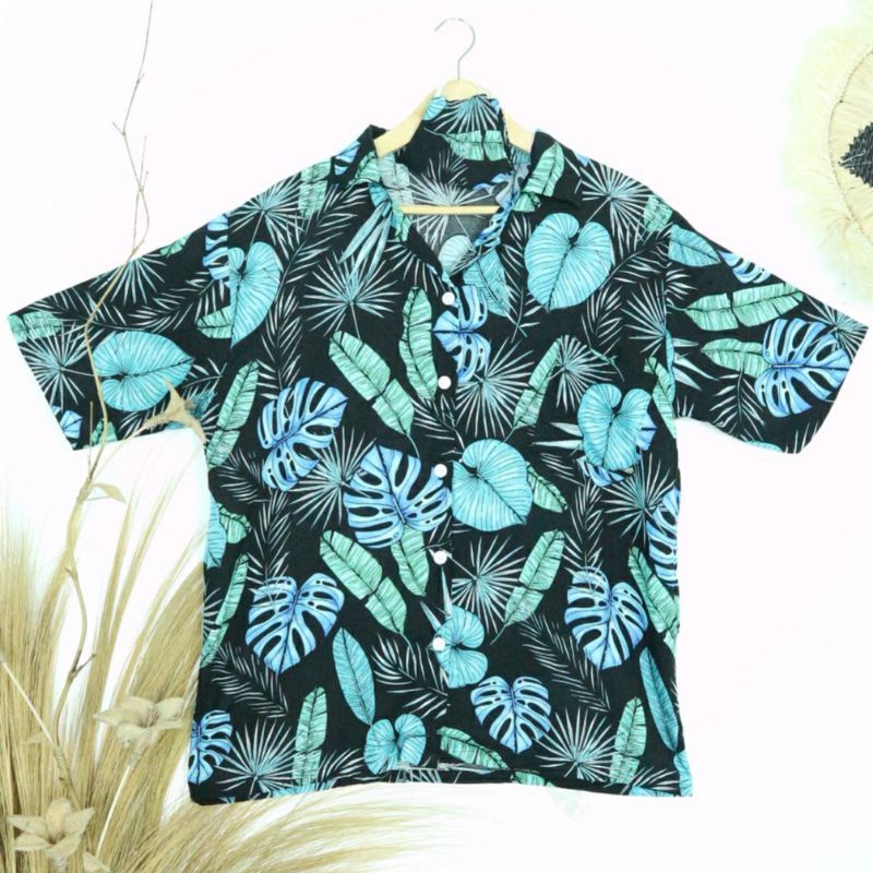 COLOURINAJA Kemeja cuban hawai pria Kemeja lengan pendek casual Rayon import