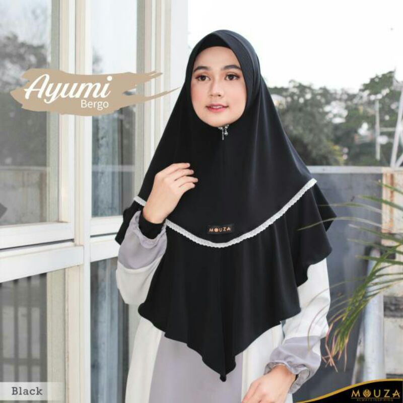 Sale Bergo Ayumi Mouza Black by Mouza Indonesia #bergopremium #mouza