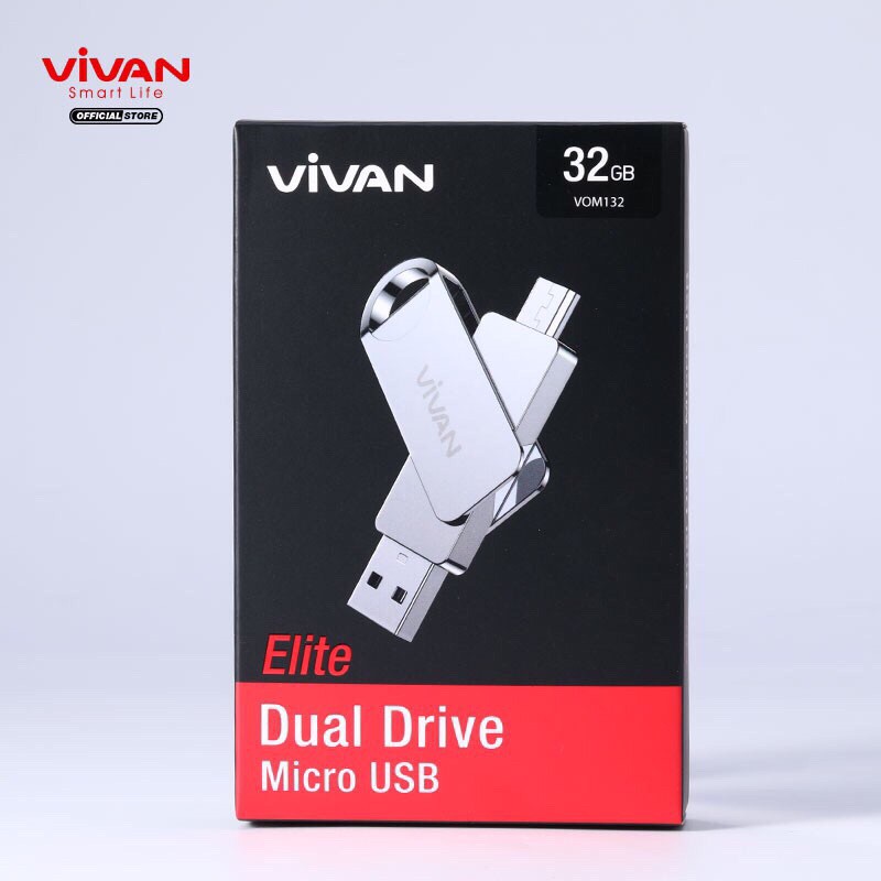 VIVAN Flashdisk OTG VOM 132 VOC 132 VOC132 32GB / VOC 164 VOC164 64GB  Dual Interface TIPE C &amp; USB-A Metal Body Silver Garansi Resmi 1 Tahun