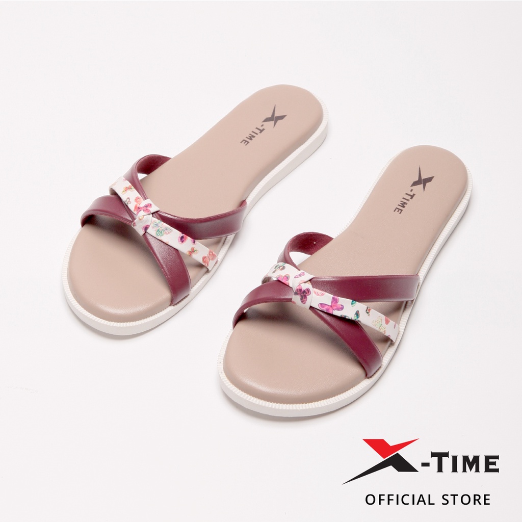 X-Time Sandal Wanita Kulit Sakura Lady Slip-Maroon