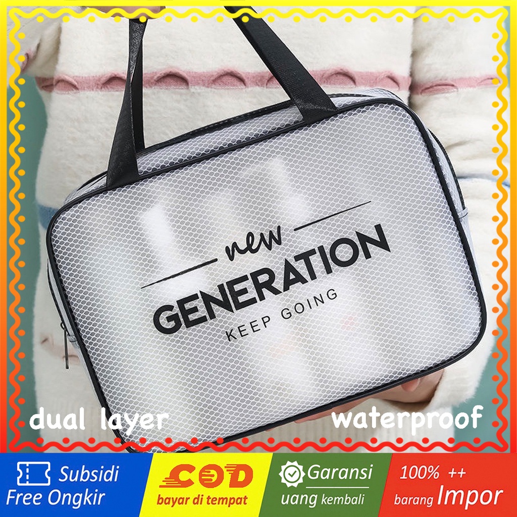 WRF90 Tas Kosmetik New Generation Bahan PVC  Kulit PU Waterproof Transparant Impor TKM