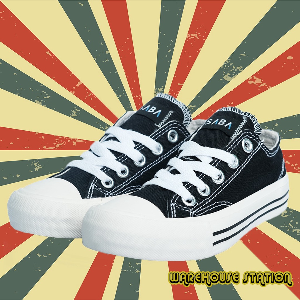 SABA Vintage KIDS Low Black White - Sepatu Sneakers Anak