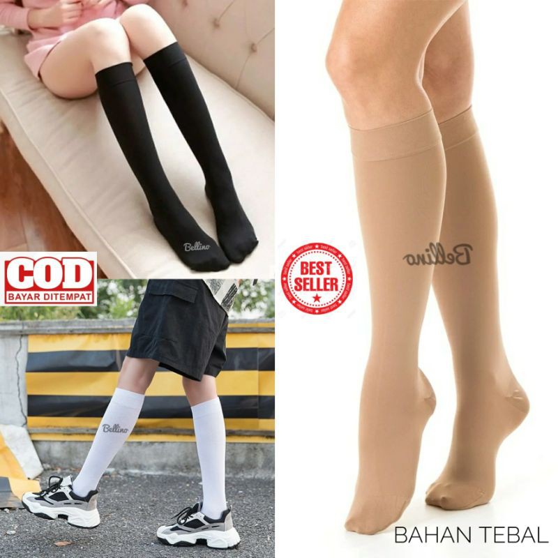 Kaos Kaki Wanita Selutut Bahan Tebal Hitam Putih Cream Murah Berkualitas / Kaos Kaki Panjang Polos