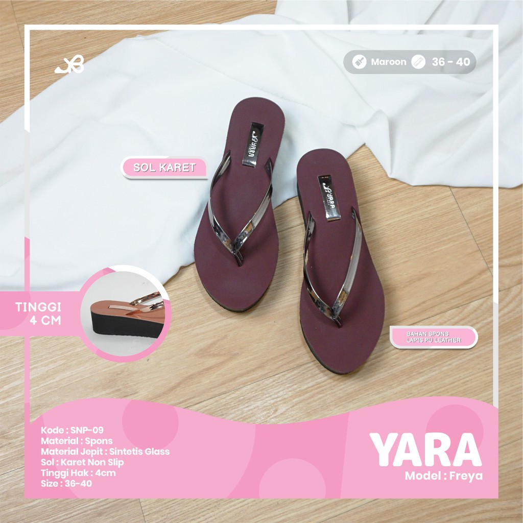 FREYA BY YARA PAPAKE SANDAL JEPIT WANITA SPON SOL KARET TALI METALIK-Grape (marun)