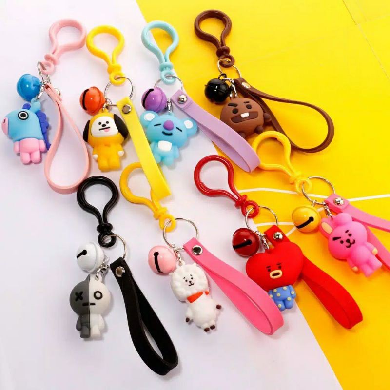 BTS Gantungan kunci mobil handphone usb lonceng BTS BT21 KPOP 3D bangtan boys lucu