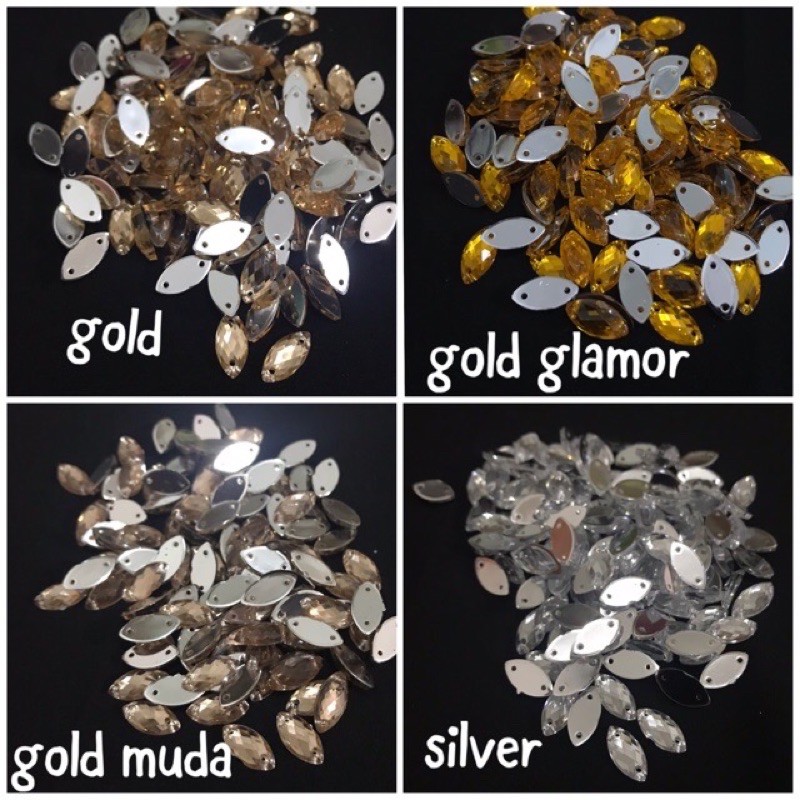 Payet / Diamond Mote 50pcs Manik kristal Daun Jahit  6x12