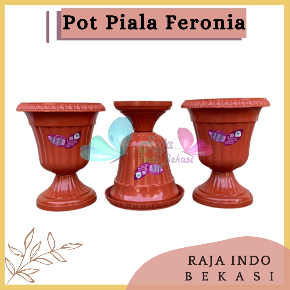 Pot Piala Green Leaf Feronia 6152 Merah Bata Terracota Merah Coklat Pot Piala Tinggi Putih Plastik hitam pendek 50 - Pot bunga tanaman piala feronia putih 18cm - PIALA MINI 6152