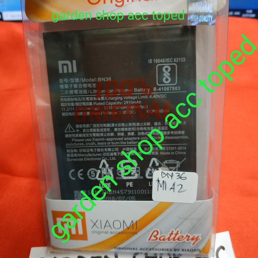 Baterai Xiaomi Mi A2 /Mi 6X /BN36 / BN-36 /BATRE BATTERY BN 36 ORIGINAL 100