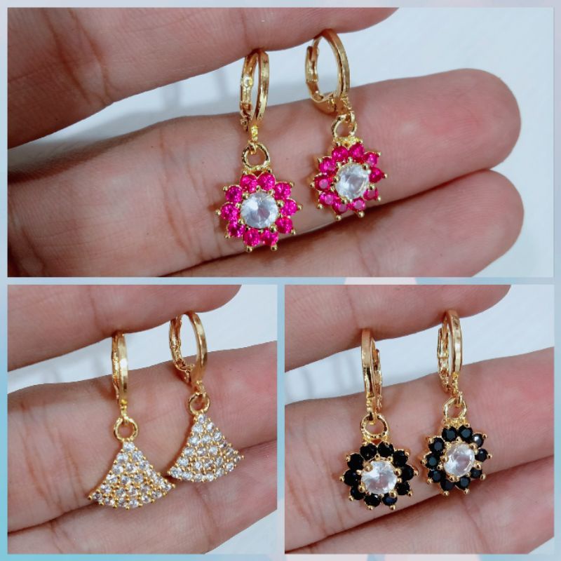 anting wanita xuping berlapis emas dengan mata zircon