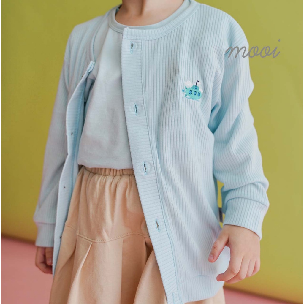 Mooi Nicki Cardigan Bordir / Kei Waffle RIB Cardigan Jaket dengan Bordir (1-5 Tahun) CBKS