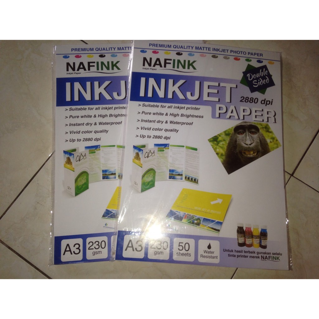 

KERTAS Foto PRINTER DOUBLE SIDED MATTE INKJET PAPER A3 230 GSM Isi 50 Lbr