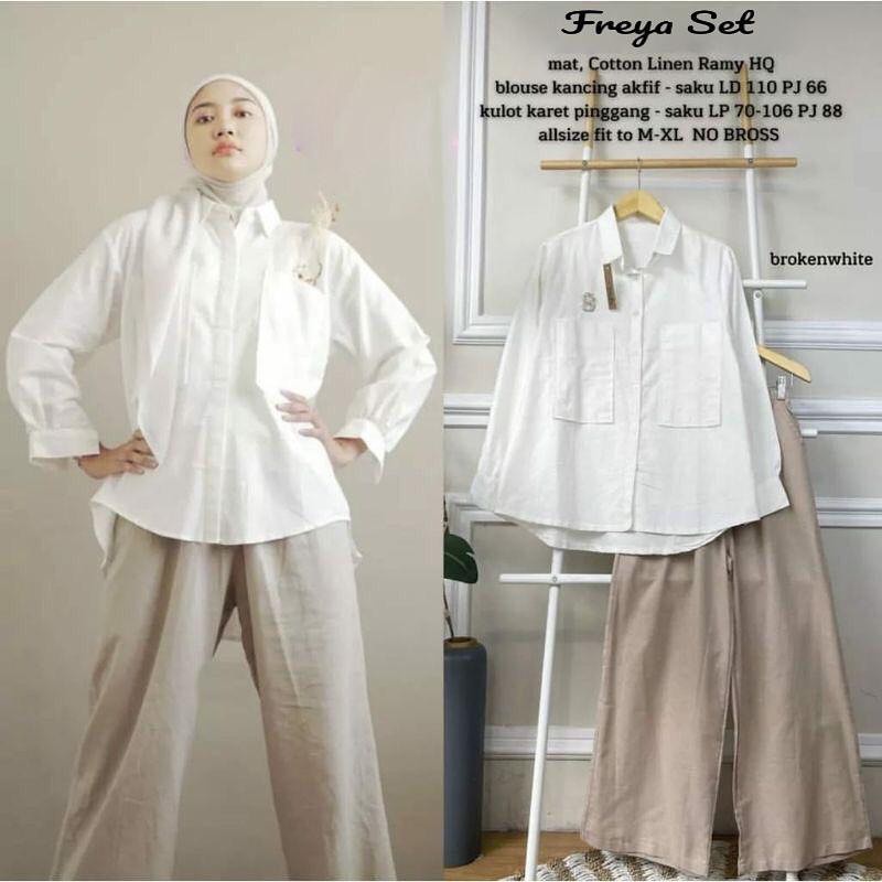 PROMO FREYA SET Blouse Wanita Korean Style Blouse+Celana kekinian Kemeja Cewe Trend 2022 Blouse Wani