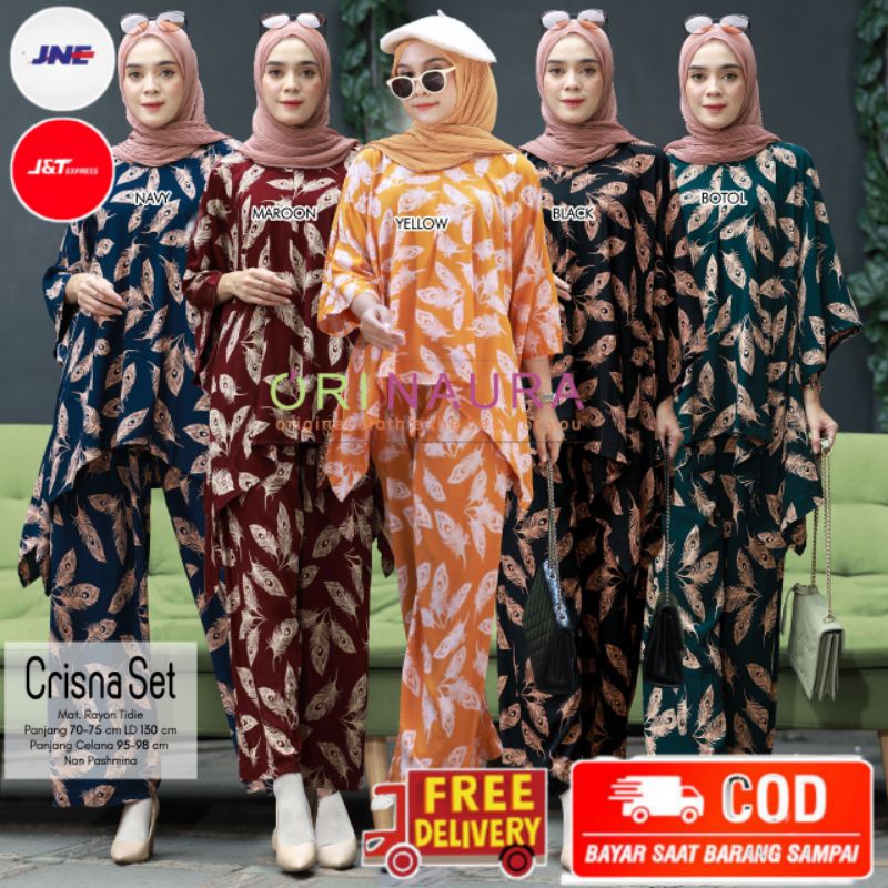 SETELAN WANITA CRISNA SET LAFA SET ORI NAURA BAJU WANITA SET MURAH MOTIF  KEKINIAN ORIGINAL SOLO