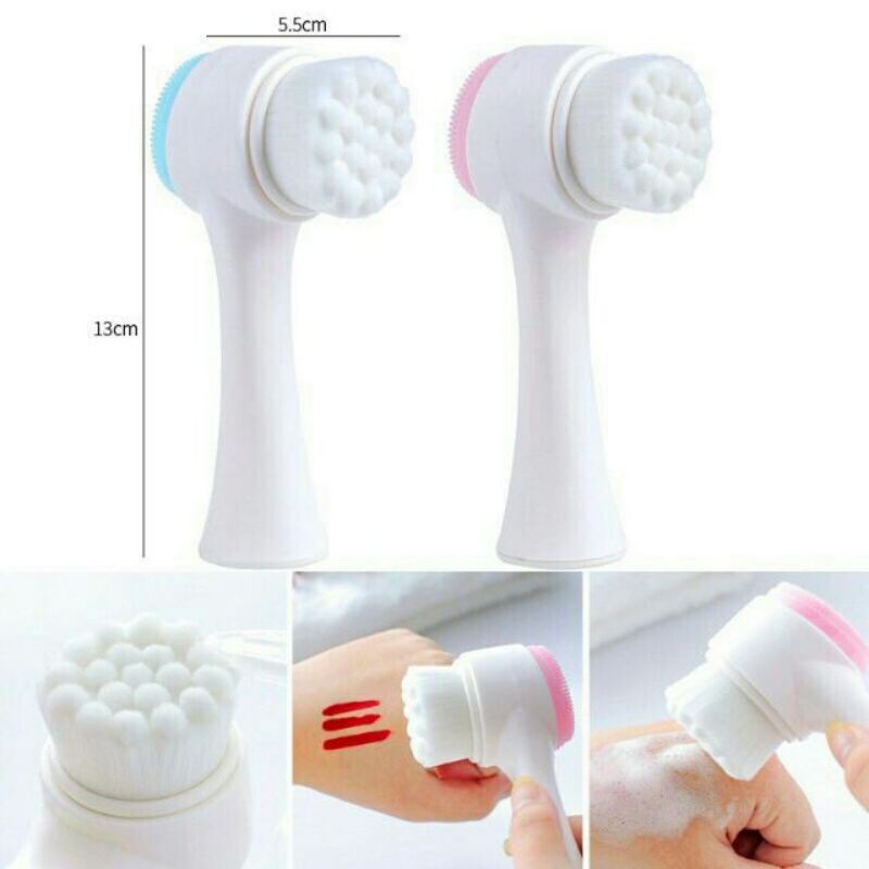 Face Cleansing Brush Alat Cuci Muka Berbahan Silikon Ultra Halus Dengan Sikat Pijat 2 Sisi