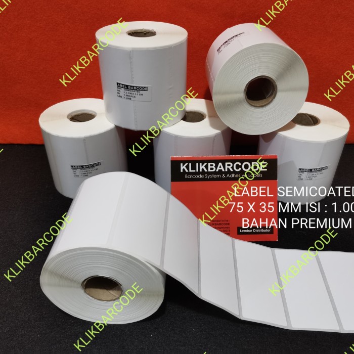 

sticker label semicoated 75x35mm 75 x 35 label barcode 1000 kualitas