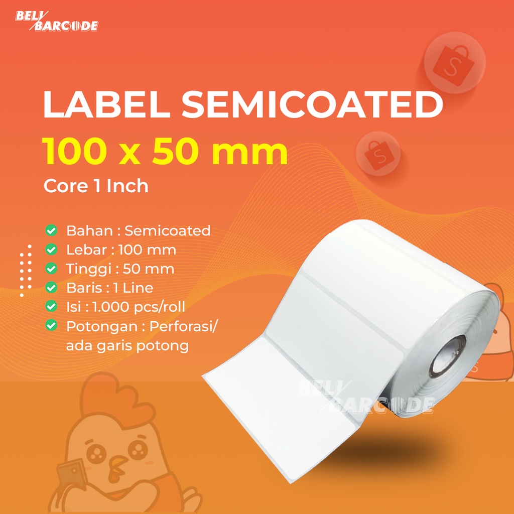 LABEL STIKER BARCODE SEMICOATED 100X50 | 100mm X 50mm 1LINE 1000pcs