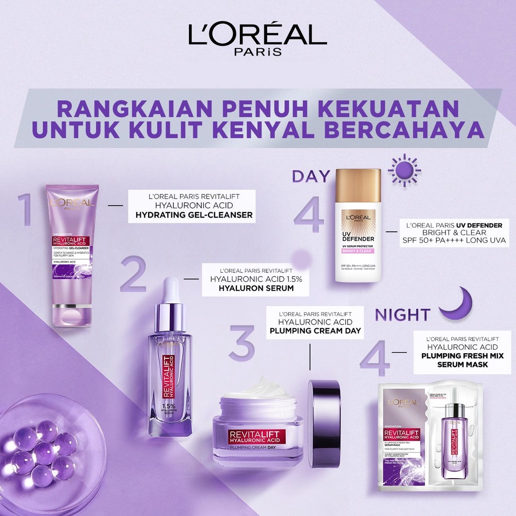 (Facial Wash) L'Oreal Paris Revitalift Hyaluronic Acid Cleanser 100 ml - Pembersih Wajah Loreal Skincare - Sabun Pencuci Cuci Muka Ungu - Cuci Wajah Foam Kulit Kering Melembabkan