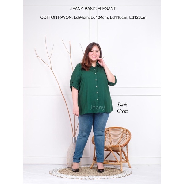 Kemeja Wanita Rayon Basic Polos Warna Hijau Botol