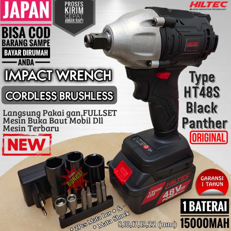 Impact Wrench baterai Hiltec 48s mesin buka baut mobil motor terkuat seperti makita