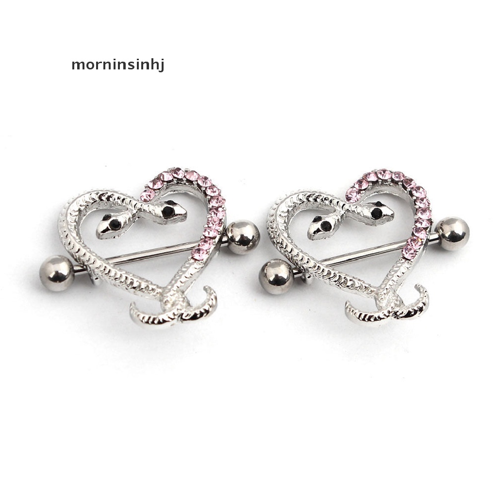 Mornin 1 / 2Pcs Anting Tindik Puting Bentuk Ular / Hati Kristal Sexy Untuk Wanita