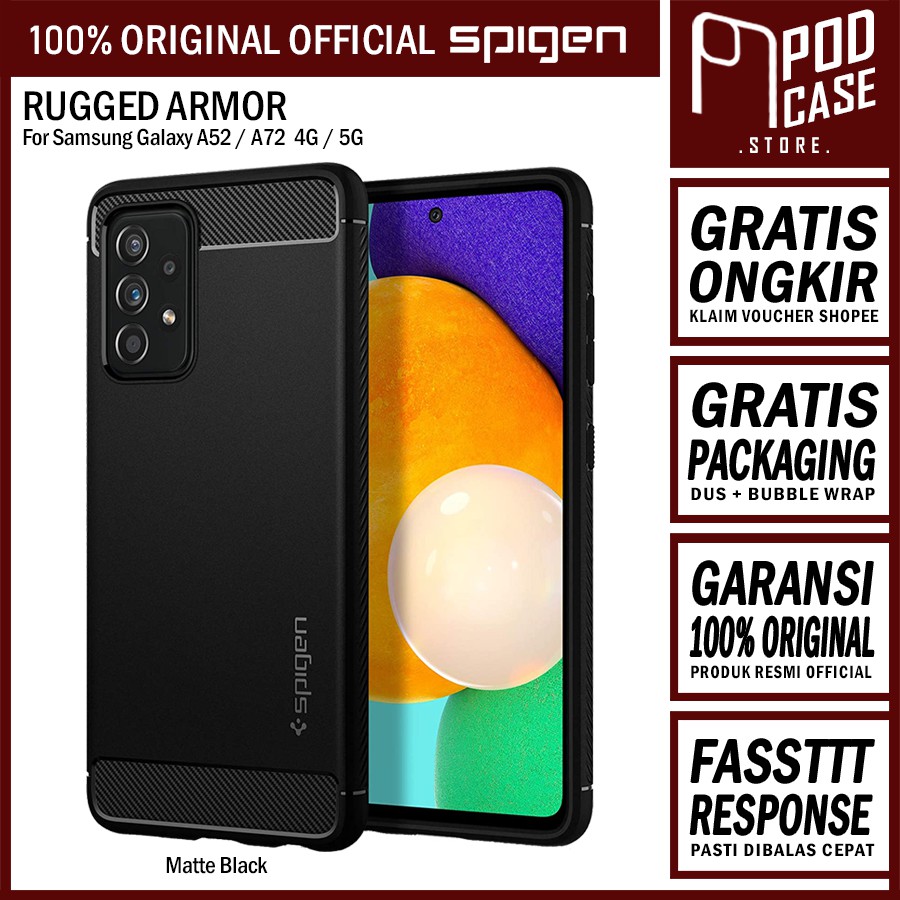 Case Spigen Rugged Armor Samsung Galaxy A52 / A52s / A72 Carbon Fiber Matte Black Softcase Casing