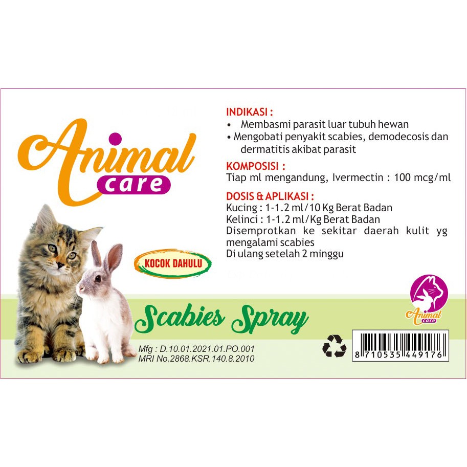 OBAT SCABIES KUTU JAMUR  SPRAY HEWAN KELINCI KUCING ANIMAL CARE DEMODEKS