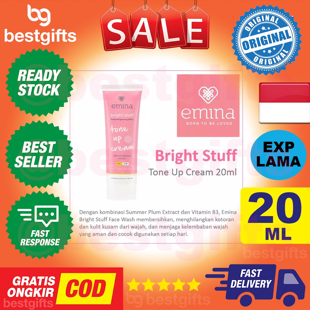 EMINA BRIGHT STUFF TONE UP CREAM INSTANT BRIGHTENING EFFECT UVA UVB PELEMBAB WAJAH MENCERAHKAN INSTAN 20 ML