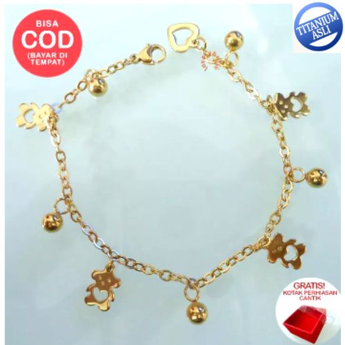 Lovelybutik - Gelang Tangan Wanita Titanium anti karat Gelang Tangan Bear Wanita Dewasa 18 Cm BONUS KOTAK PERHIASAN