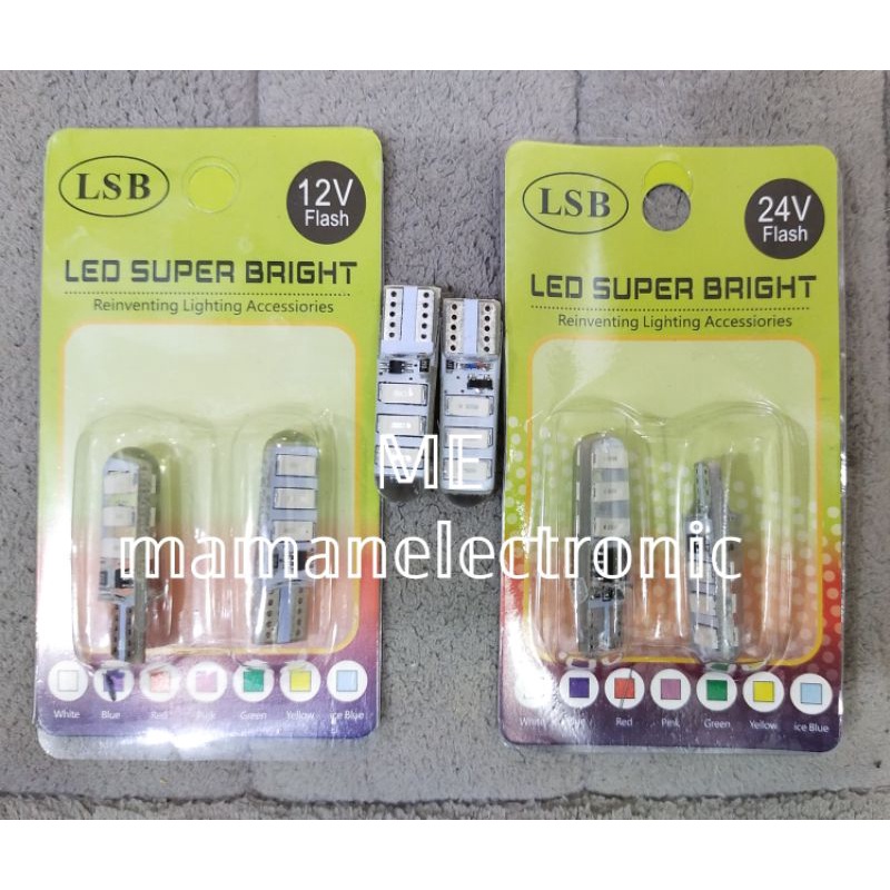 1 SET Lampu LED Senja Kedip Strobo Sein Sen Riting LED Senja Jelly T10 12 Volt 24 Volt 6 LED Nyala Kedip Strobo 12V 24V