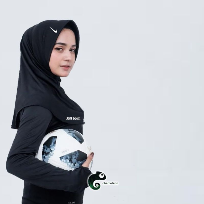 Hijab / Kerudung Instan Sport Nike Jersy tebal adem-Logo Putih