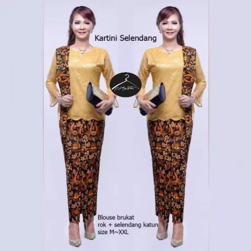 Baju Setelan Kebaya Brukat Batik Kartini Selendang
