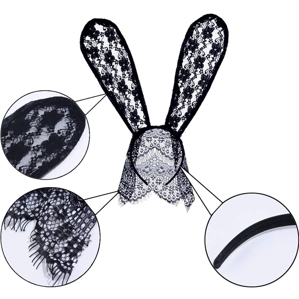 TBI Bando Playboy Bunny Ear Cat Woman Lace Bunny Long Ear Headband Accesories Kostum Pesta Topeng  Cosplay Bando Halloween Pesta Kustom properti Pesta