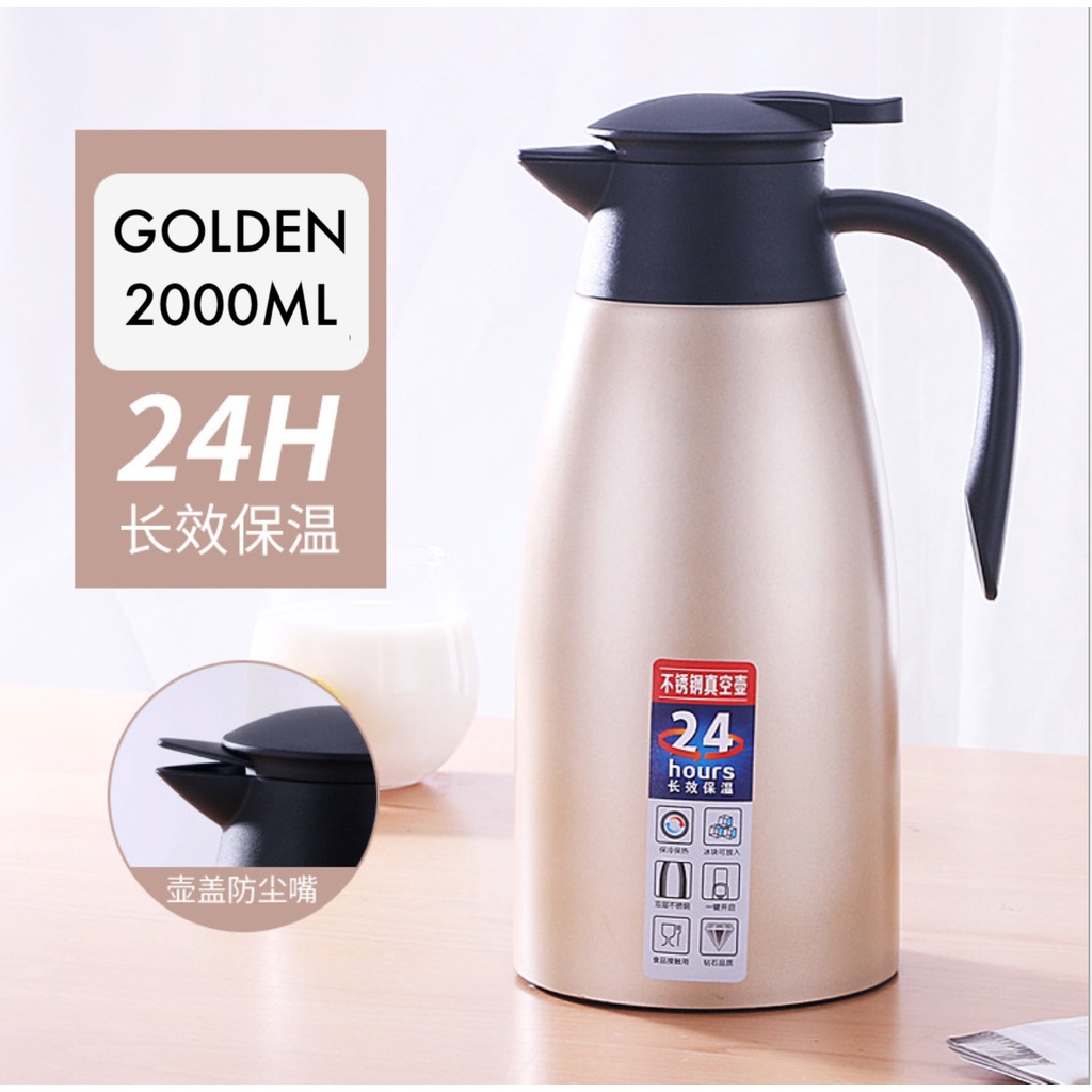 Termos vacum 2 Liter / vacuum jug / termos air stainless steel tahan panas dan dingin / termos teh kopi, SHENAR