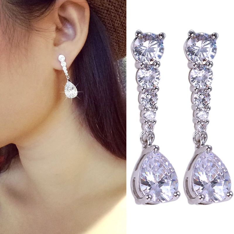 Anting Kristal Cubic Zirconia Bentuk Pir Untuk Wanita