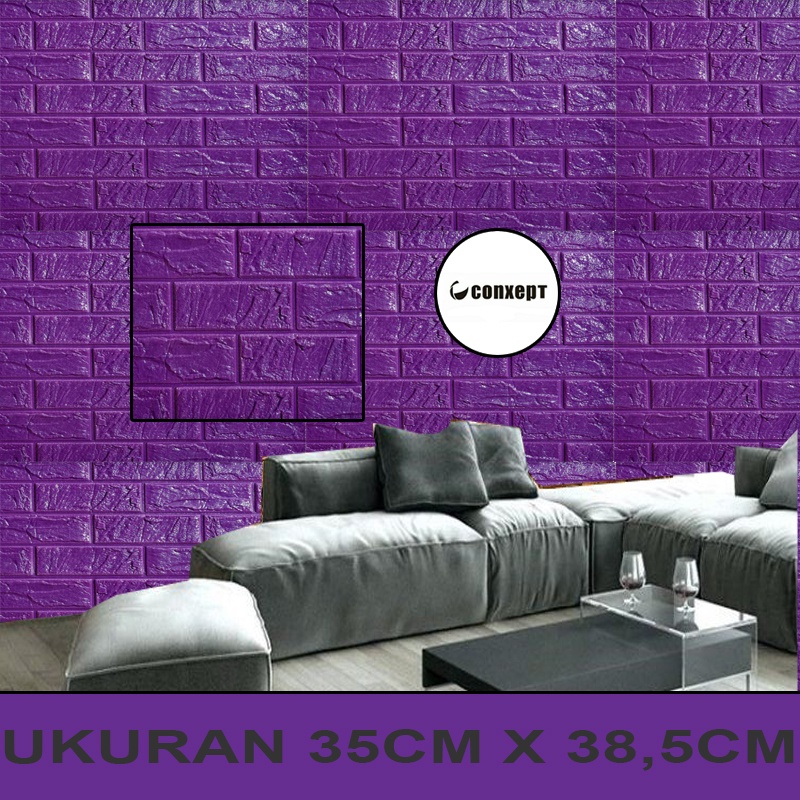 CX Wallpaper Foam 3D Bata Warna Ungu Tua Premium Wall Paper Sticker Wallpaper Foam Bata Stiker